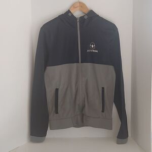 Just Strong Women's Zip Front Hoodie Jacket Navy and Grey Size M